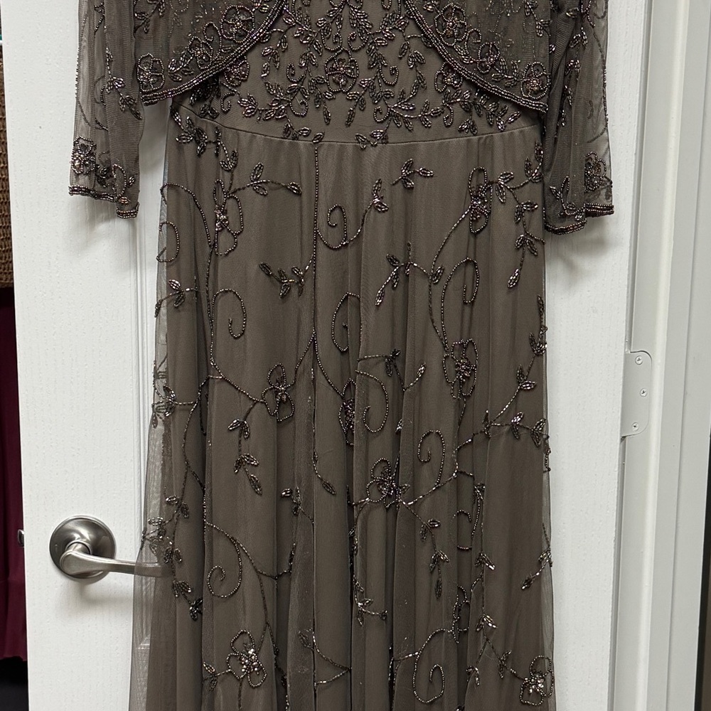 Camille La Vie Green Embellished Gown with 3/4 Sleeves